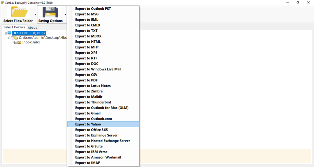 select export to yahoo